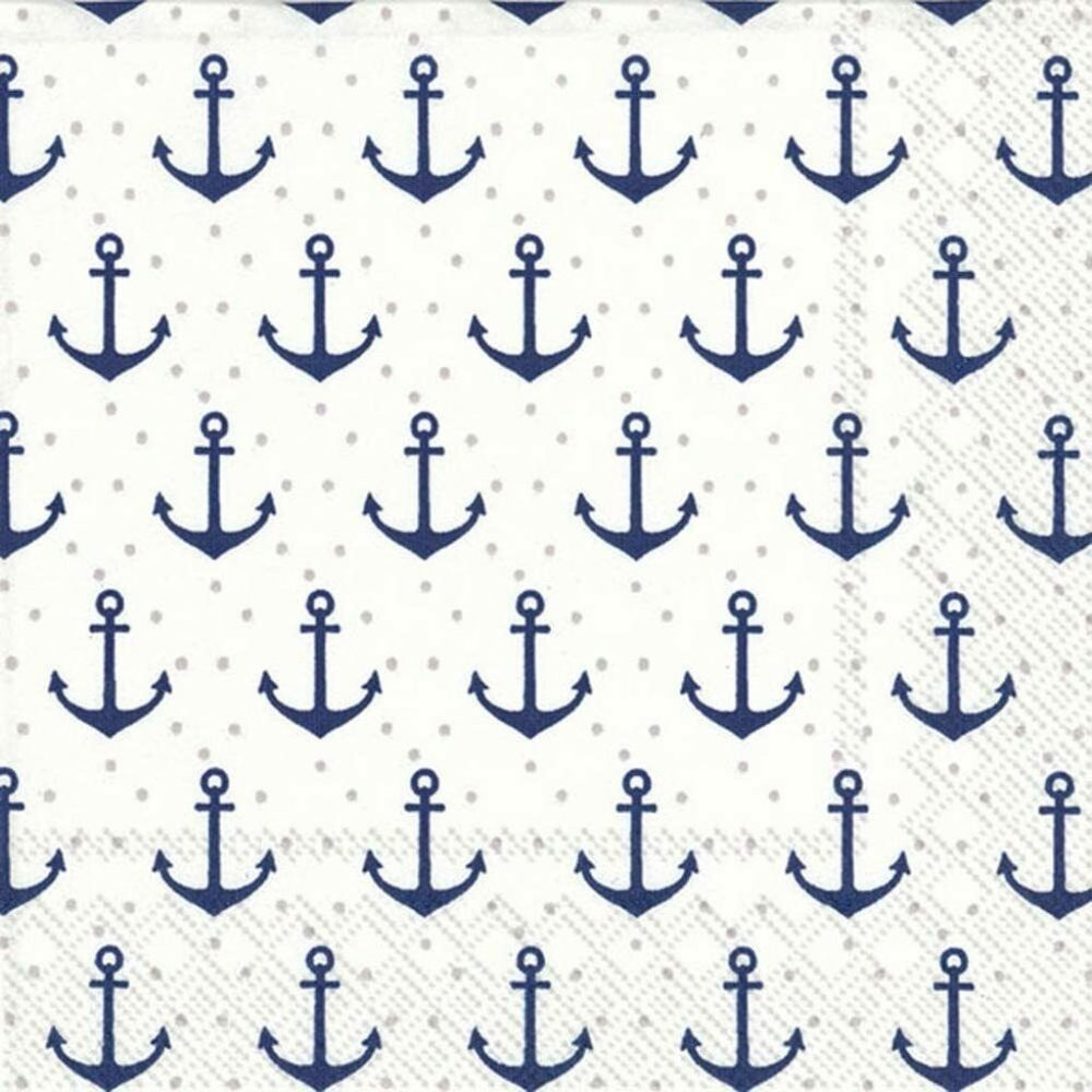 Cocktail Beverage Paper Napkins IHR 20-Count 3-Ply , 5 x 5-Inches, Anchor Dots